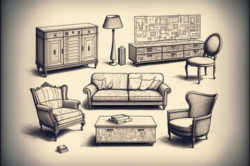 Living room interior, Furniture collection 