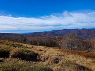 Landscape of beautiful Polish Bieszczady mountains, part of the Carpathians. Dreamlike mountains, a symbol of freedom and independence. A place for many artists. Mountain landscape, autumn in the moun