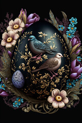 Ester eggs dark colors, Victorian style decoration