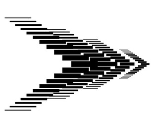 Striped arrow from abstract pixels. Black and white design element. Pointer. Abstract vector background