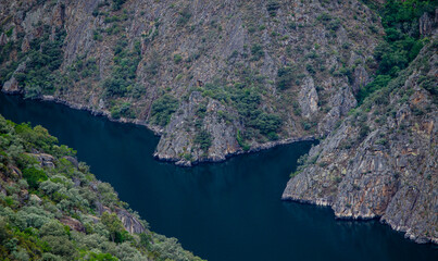 view of the Miño river canyon in the Ribeira Sacra, world heritage site. Galicia, Spain.