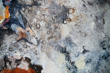 The girl lies in an earthen pit. A clothed woman with red hair. Oil painting portrait with biblical melancholic subject. Fragment of a painting with hands.