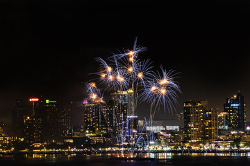Abstract colored firework background light up the sky with dazzling display