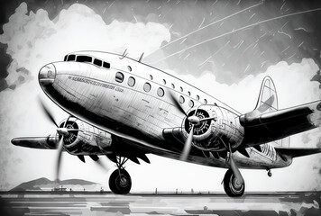 picture of the old aircraft in grayscale. Generative AI