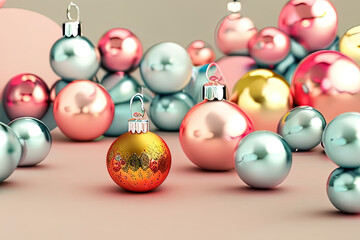 3d render a bunch of christmas ornaments sitting on top of a table