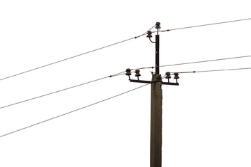 old concrete electric pole with power lines isolated