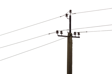old concrete electric pole with power lines isolated