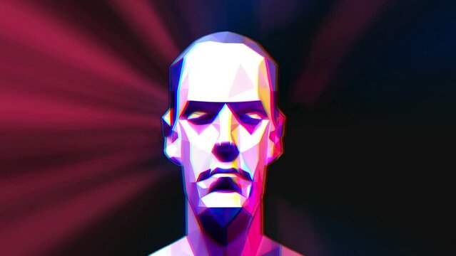 Low poly head against time warp background