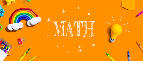 Math theme with school supplies overhead view - flat lay