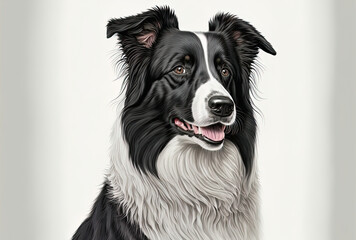 Border Collie dog in portrait mode paying attention to the camera. isolated on a white background. Generative AI