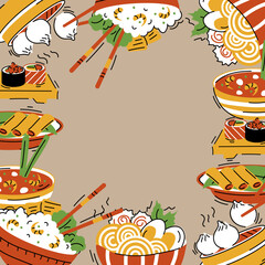 Asian Food poster. Vector hand drawn. Sushi menu cover