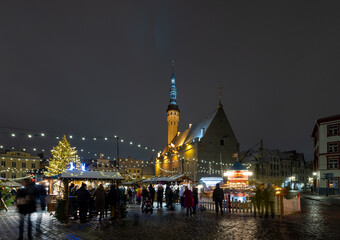 Traditional Christmas market on the Hanseatic old town square in Tallinn, Estonia