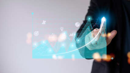 Business development to success and growing growth concept, Businessman pointing arrow graph corporate future growth plan