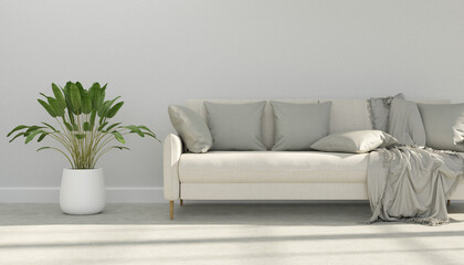 3D rendering beige sofa in living room interior design