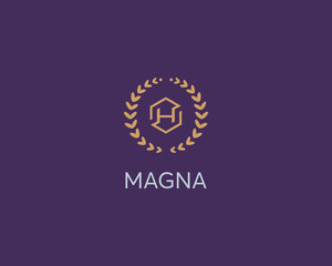 Fototapeta premium Letter H emblem. H monogram logo. Luxury alphabet round wreath frame icon sign. Vector illustration.