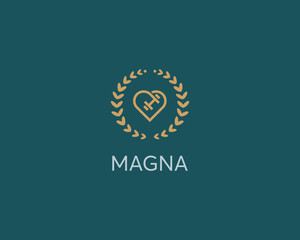 Heart dumbbell emblem. Linear love medicine logotype. Universal sport fitness gym workout icon. Vector illustration.