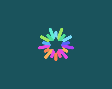 Abstract six pointed star with colorful lines, rays logo. Universal jewish judaism sign. Vector illustration.