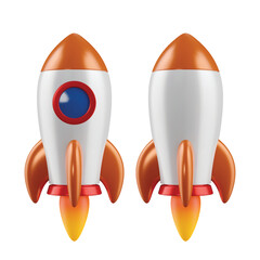 Vector cartoon rocket from different angles. 3d spaceship illustration.