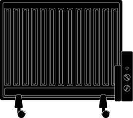 Heating systems oil heater, electric heaters radiator, indoor mobility electric oil filled heater for warmth in winter when it's cold temperature realistic silhouette