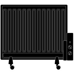 Heating systems oil heater, electric heaters radiator, indoor mobility electric oil filled heater for warmth in winter when it's cold temperature realistic silhouette