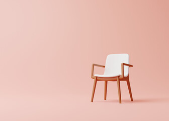Modern chair in a pink room. Minimalist style concept in pastel colors. 3d render illustration