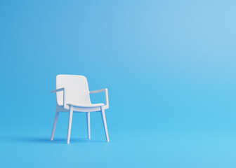 Modern chair in a blue room. Minimalist style concept in pastel colors. 3d render illustration