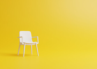 Modern chair in a yellow room. Minimalist style concept in pastel colors. 3d render illustration