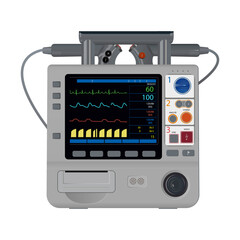 Defibrillator . Medical device. electropulse therapy of cardiac arrhythmias. AED isolated clipart on white background
