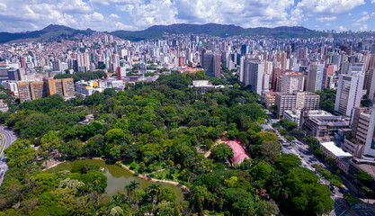 Aerial view of Américo Renné Giannetti Park, Belo Horizonte, Minas Gerais, Brazil. City center