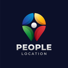 Colorful Abstract Logo Concept. People Pin Location Symbol Icon Vector