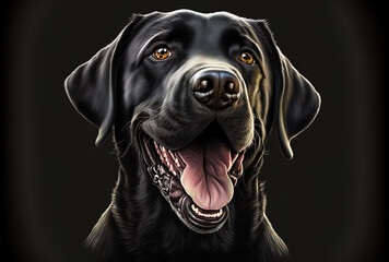 Black labrador dog with a huge tongue, beaming with joy. Generative AI