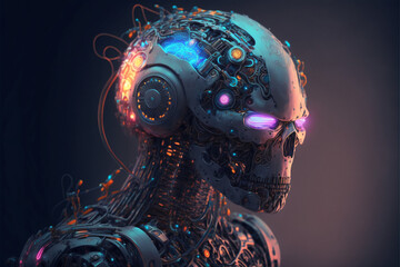 Evil robot with artificial intelligence.. Generative AI