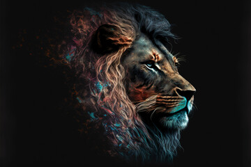 Beautiful creative illustration of a lion. Generative AI