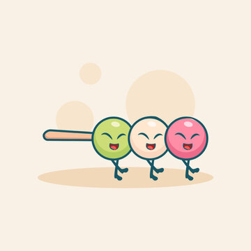 Cute adorable cartoon happy smiling mochi dango rice illustration for sticker icon mascot and logo