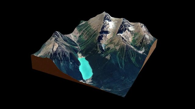 3D Map view of Lake Louise on transparent background