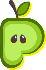 Green apple fruit style alphabet text, letter P