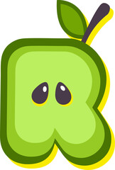 Green apple fruit style alphabet text, letter R