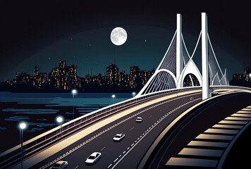 Turkey's Ataturk Bridge and cityscape at night during a holiday. Generative AI