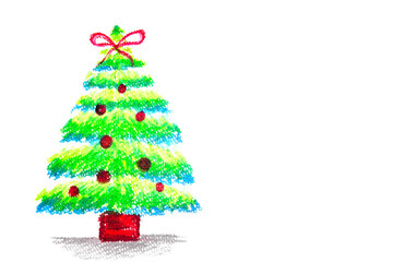 Christmas tree crayon paint isolated on white background