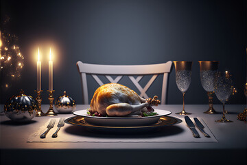 Christmas Dinner, Christmas Table, Christmas Turkey, Generative AI