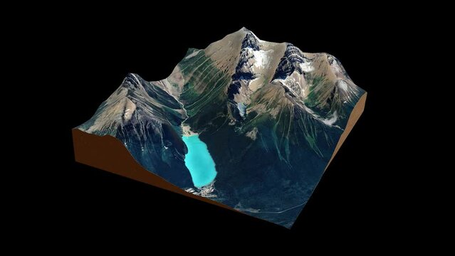 3D Map view of Lake Louise on transparent background