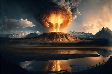 Fototapeta premium Yellowstone Supervolcano eruption. Created with Generative AI Technology