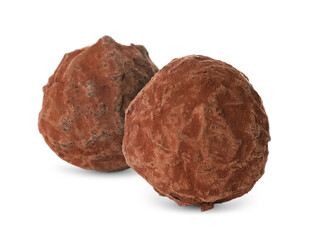 Two tasty chocolate candies isolated on white