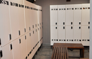 Lockers storage modern furniture in a locker room of school, office, gym or university.