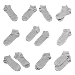 Set with grey socks on white background
