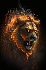 Epic cinematic portrait of a lion filled with equal parts mysterious smoke and ethereal fire