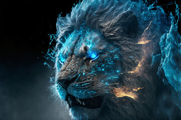 Epic cinematic portrait of a lion filled with equal parts mysterious smoke and ethereal fire