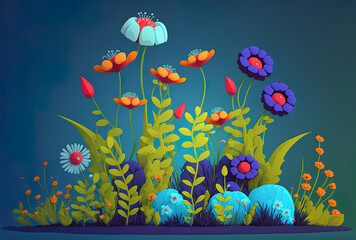 Nice flowers with room at the bottom on a blue backdrop. Generative AI