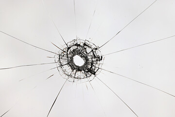 white background bullet hole on glass texture abstract window