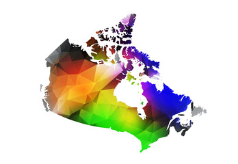 Fototapeta premium Rainbow color map of Canada with geometric triangle design